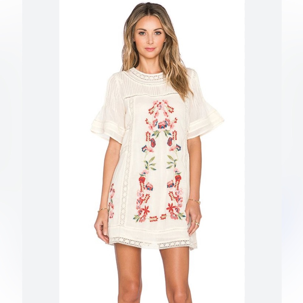 Free People Victorian-inspired Embroidered Crochet Mini Dress Size Small
